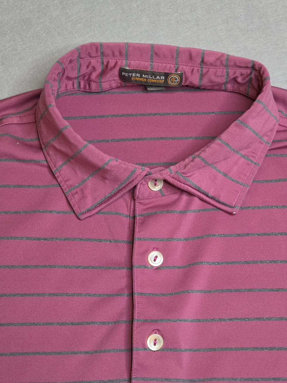 Peter Millar Summer Comfort Mens L Purple Striped Golf Performance Polo Shirt